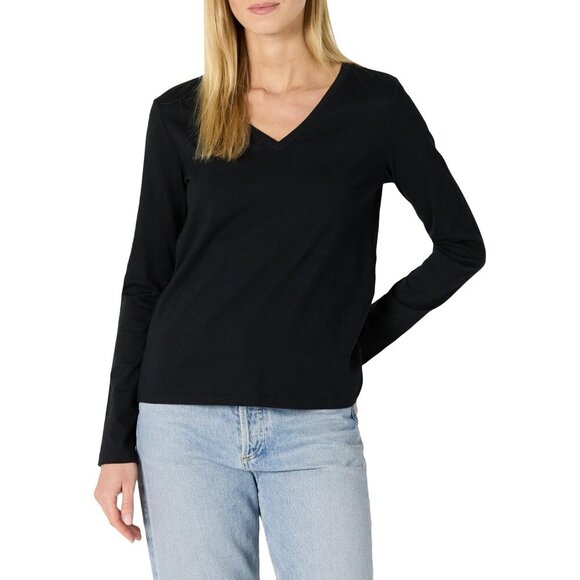 Women's Cotton V-Neck Long Sleeve T-Shirt Regular Fit Soft Breathable - Picture 1 of 6
